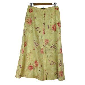 Vintage 90's Lauren Ralph Lauren Floral Linen Midi Skirt Size 8 Cabbage Rose